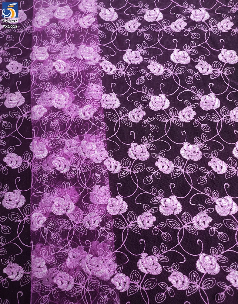 YX1018 2026 Latest Design Polyester Roses Flowers China Embroidery Fabric Poly Mesh Fabrics for Home Textiles and Clothing - 图片 3