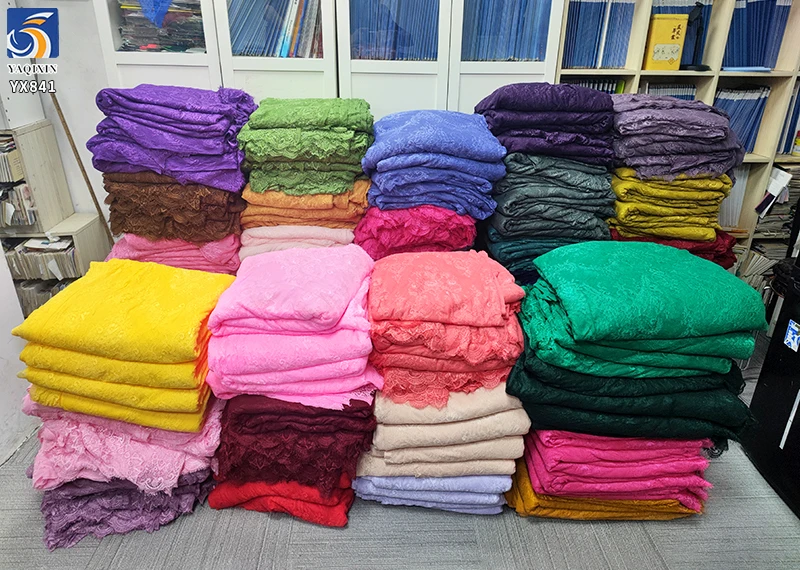 YX841-1 150CM*300CM 100 Polyester China Cheap Prices Embroidery Eyelash Lace Fabric for Dresses and Clothing - 图片 3