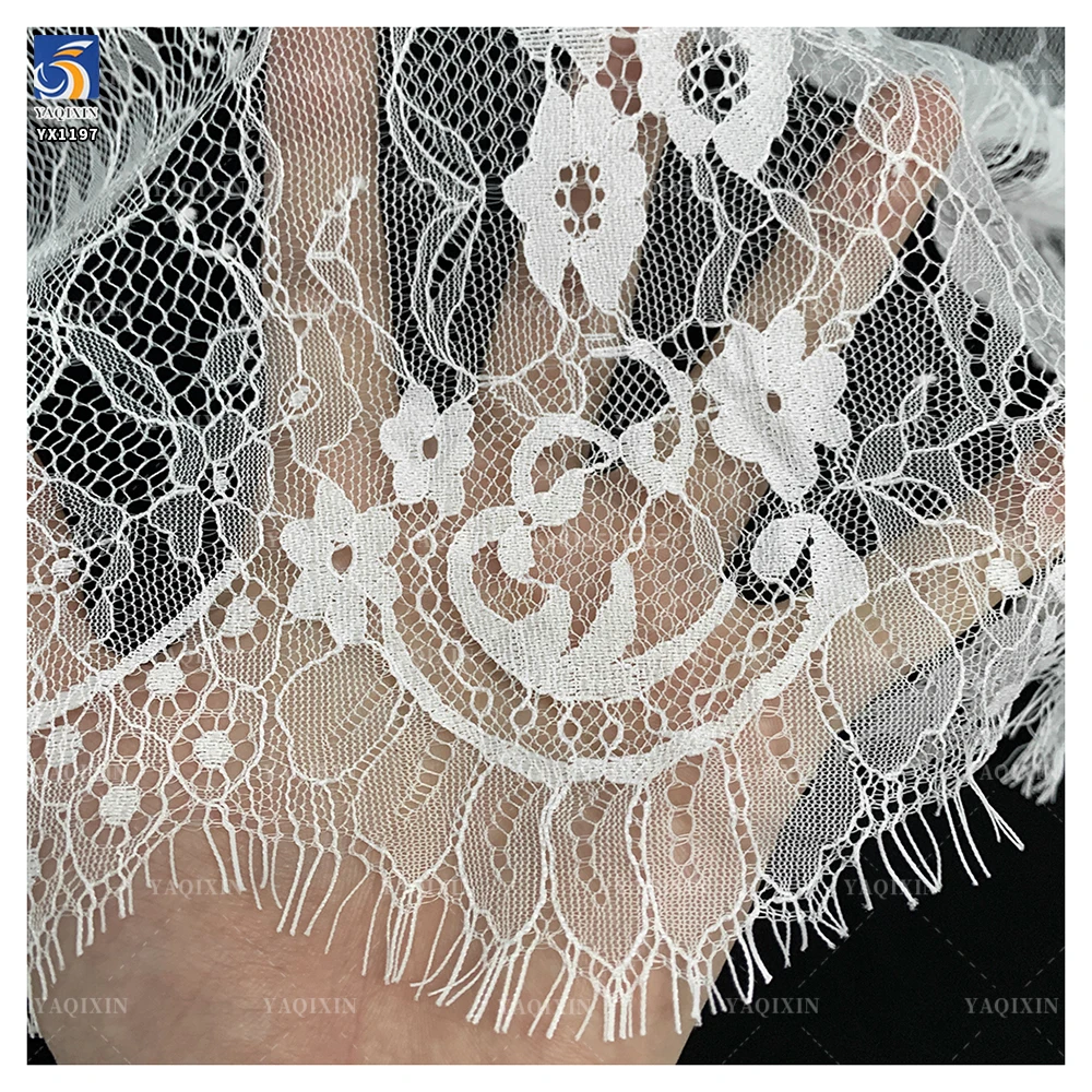 YX1197 Guangzhou Supplier High Quality Machine-Woven Eyelash Lace Fabric by 10 Pieces Jacquard Eyelash Lace Soltis Fabric White - 图片 6