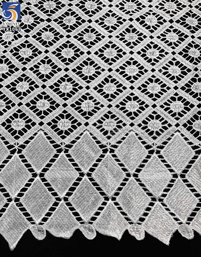 YX1067 Good Quality 220gsm Diamond Circular Milk Silk African Embroidery Pattern Water-Soluble Poly White Lace Fabric Cheap - 图片 4