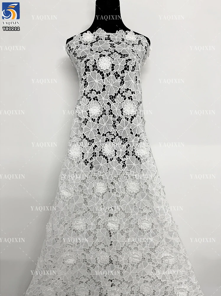 YX1212 New 200gsm Poly 3D Hand Embroidery Flowers Lace Fabric High Quality Woven Water-Soluble Mesh Net Lace Fabric - 图片 2
