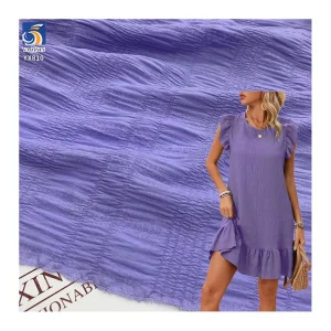 YX810 Bubble Wrinkle Jacquard Plaid Chiffon Fabric Polyester Summer Chiffon Women's Top Dress Puff Sleeve Top Fabric