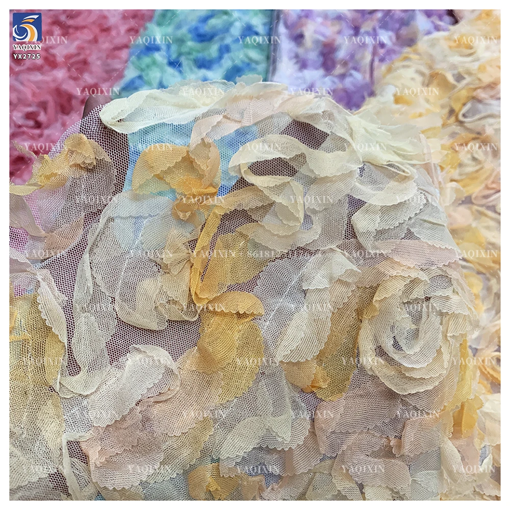 YX2725 New Design 2026 Multi-Color Gradient 3D Flower Embroidery Tulle Fabric With 3D Roses - 图片 5