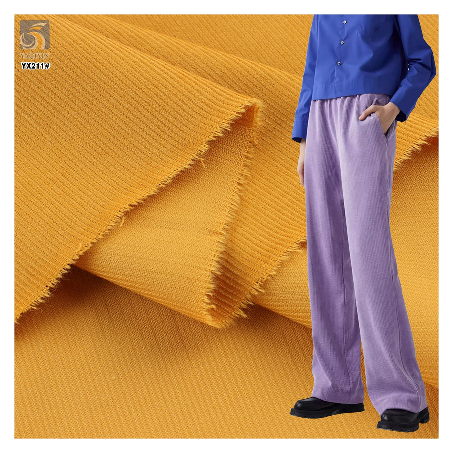 YX211 Wholesale 145gsm 100% Percent Cotton Corduroy Fabric Combed Yarn Woven 21w Dyed Corduroy Fabric for Jacket Pants - 图片 3