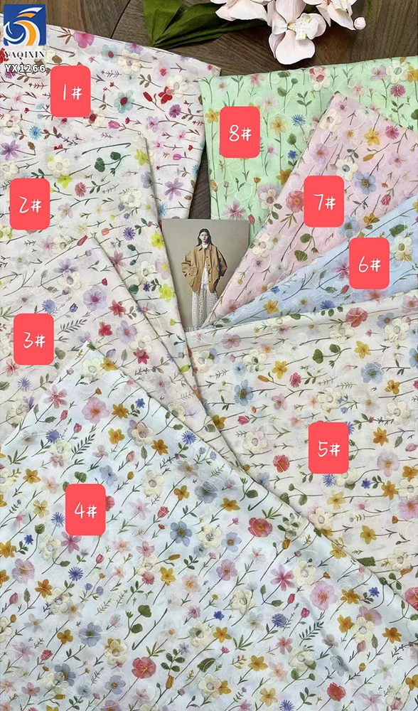 YX1266 2026 100% Polyester Pastoral Style Fresh Dress TC Floral Print & Embroidery Fabric Chiffon Florals Fabric for Garment - 图片 5