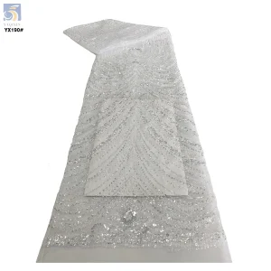YX190 African Sequin Green Embroidery Tulle Lace Materials Lace Sequins Lace Fabric for Senegal Weddings - 100% Polyester...