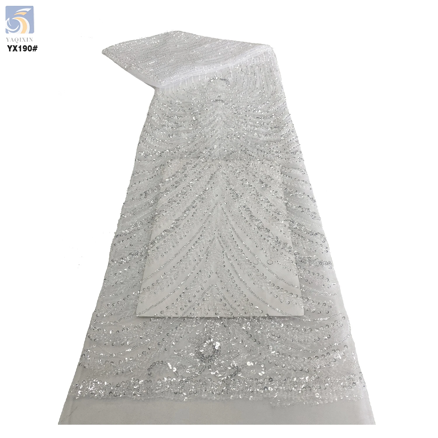 YX190 African Sequin Green Embroidery Tulle Lace Materials Lace Sequins Lace Fabric for Senegal Weddings - 图片 4