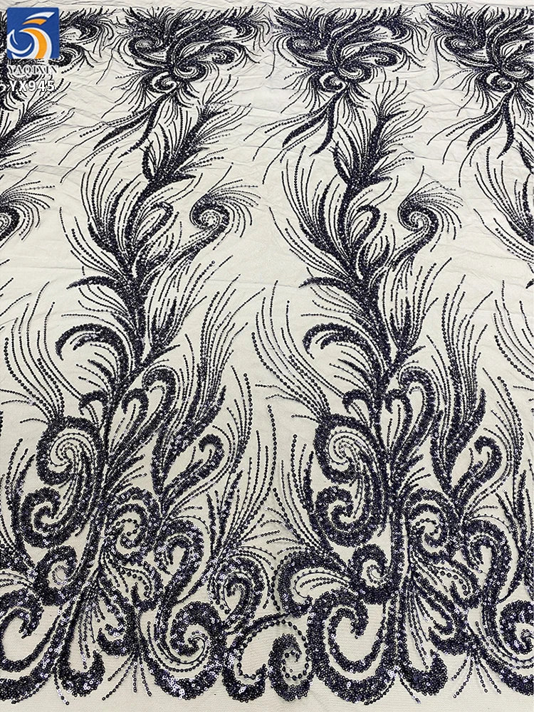 YX945 200gsm Snow-white Luxury Lace Fabric European and American African Wedding Dress Lace Bling Bling Glitter Sequin Fabric - 图片 3