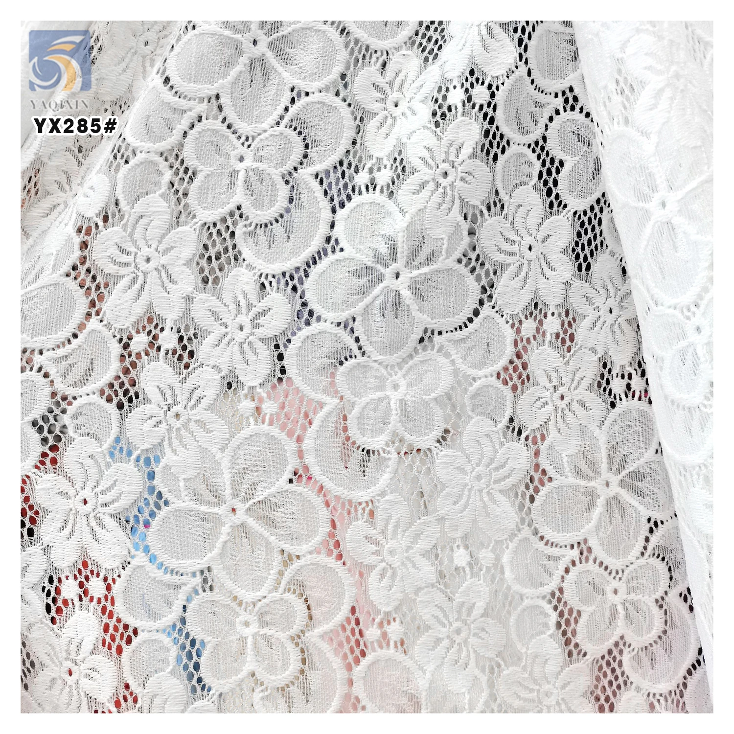 YX285 High Quality Woven 90%Nylon 10%Spandex Stretch Jacquard White Floral Lace Fabric for Blouses - 图片 5