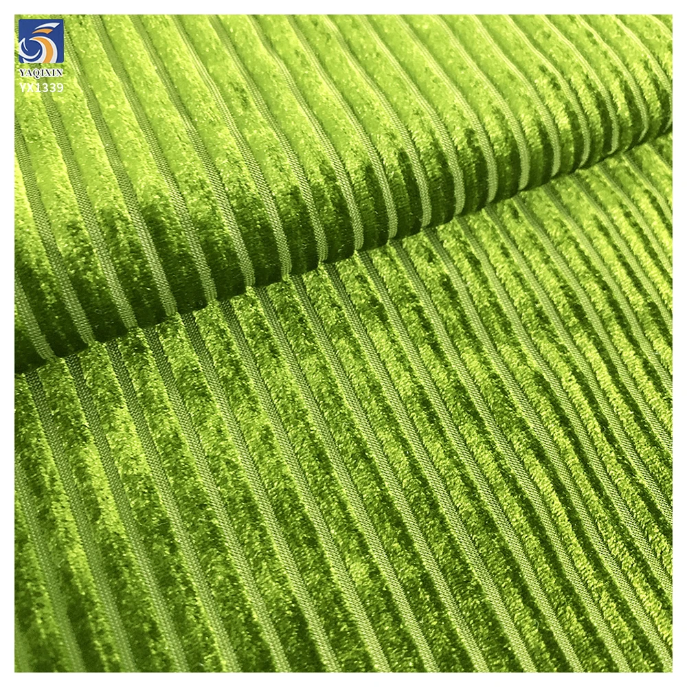 YX1339 High Quality Polyester Spandex Knitted Stretch Rib Velvet Fabric 210gsm 5*5 Wale Stripe Velvet Fabric for Dress - 图片 6