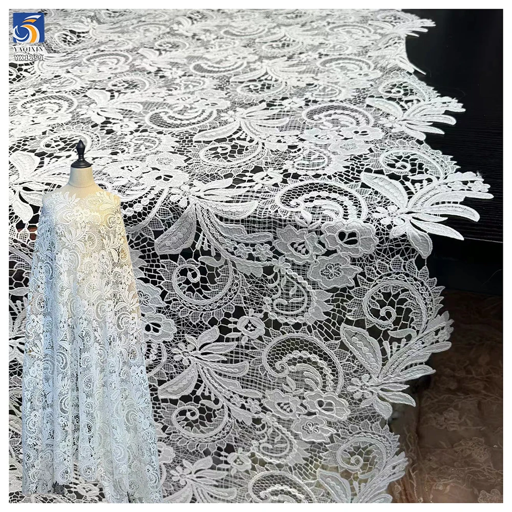 YX1259 Heavy-Duty Lace Wedding Dress Fabric Cashew Pattern Water-Soluble Bone Thread Embroidery Paisley Lace Fabric - 图片 6
