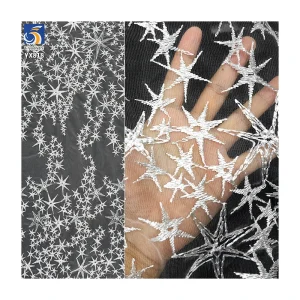 YX819 Popular Silver White Polyester Knitted Tulle Embroidered Star Fabric for Dresses Lace Home Textiles Clothing Stars