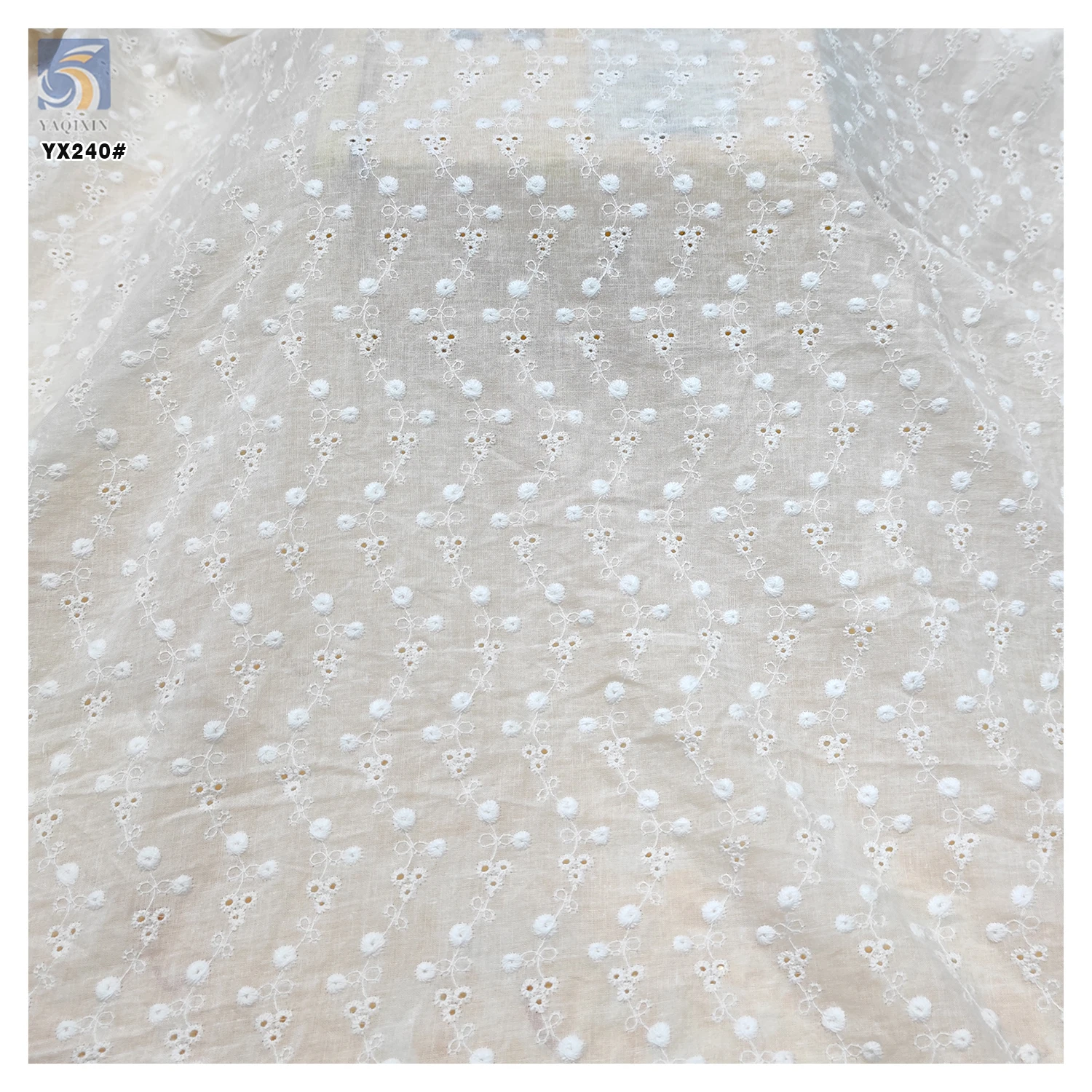 YX240 New Arrival 110gsm Summer Soft Lace Fabric Water Soluble Embroidery Pure White 100 Cotton Lace Fabric - 图片 5