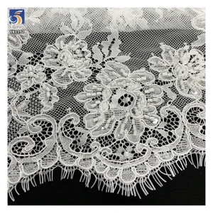 YX1097 300*150CM French Lace Fabric 15 Pieces Heavyweight Luxurious Wedding Dress Eyelash Lace Fabrics With 3D Pearl Beads