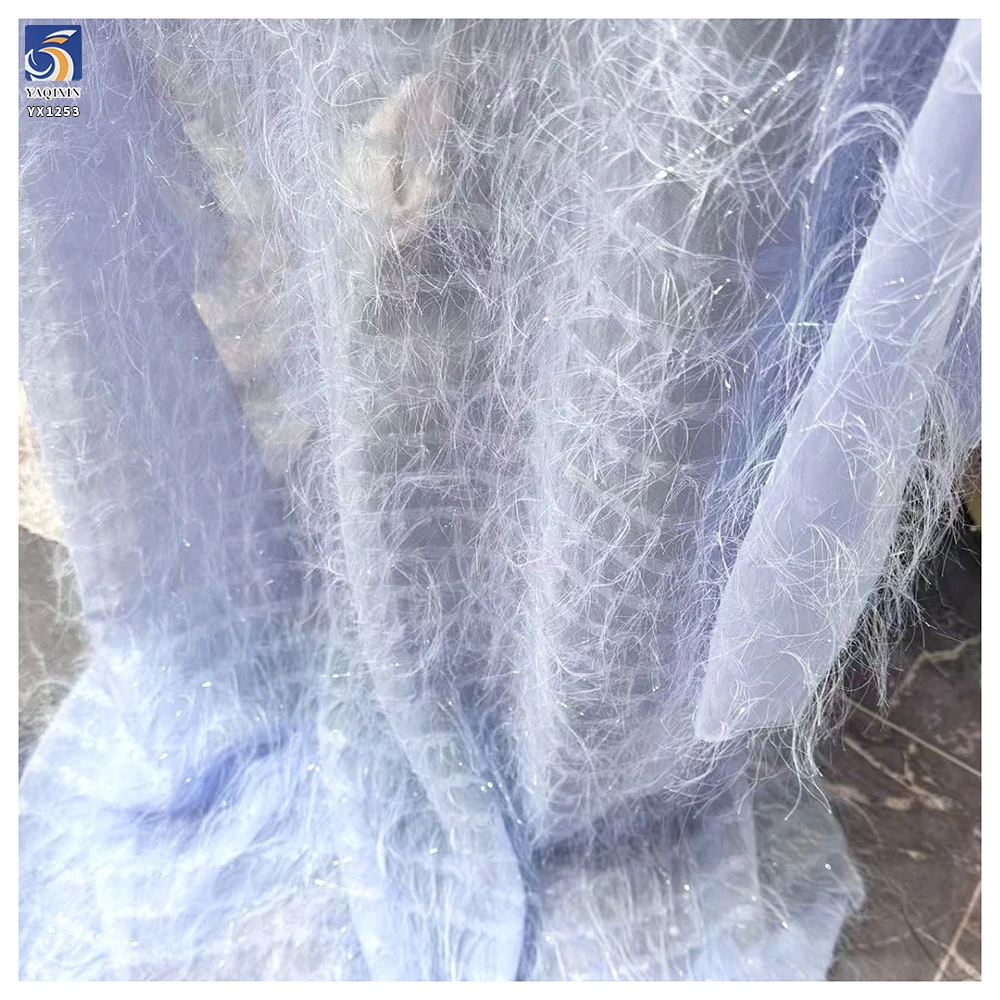 YX1253 Korean Style Design Feather Tassel Lurex Chiffon Fabric Fashionable New Garment Jacquard Fabric for Girls Costumes - 图片 3