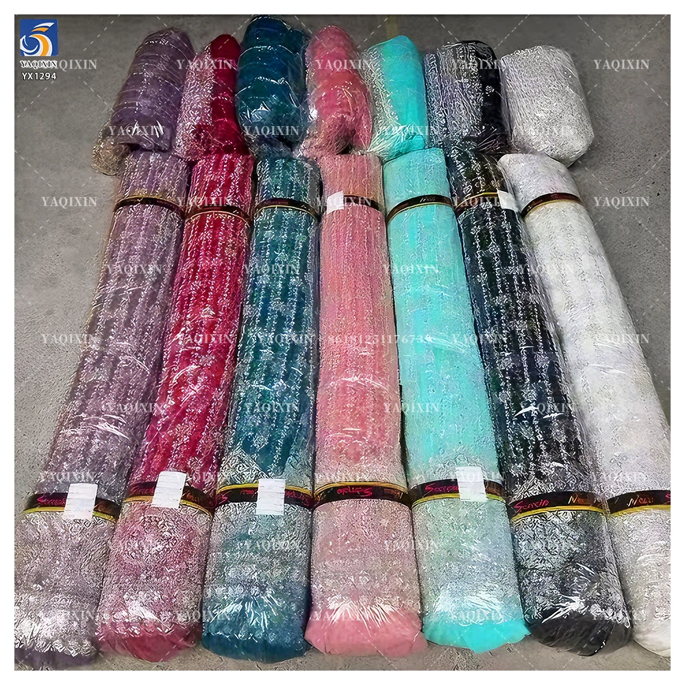 YX1294-1 OEM ODM Customized Glitter Sequin Lace Fabric Purple Romantic Style French Tulle Dress Lace Fabric With Sequins - 图片 2