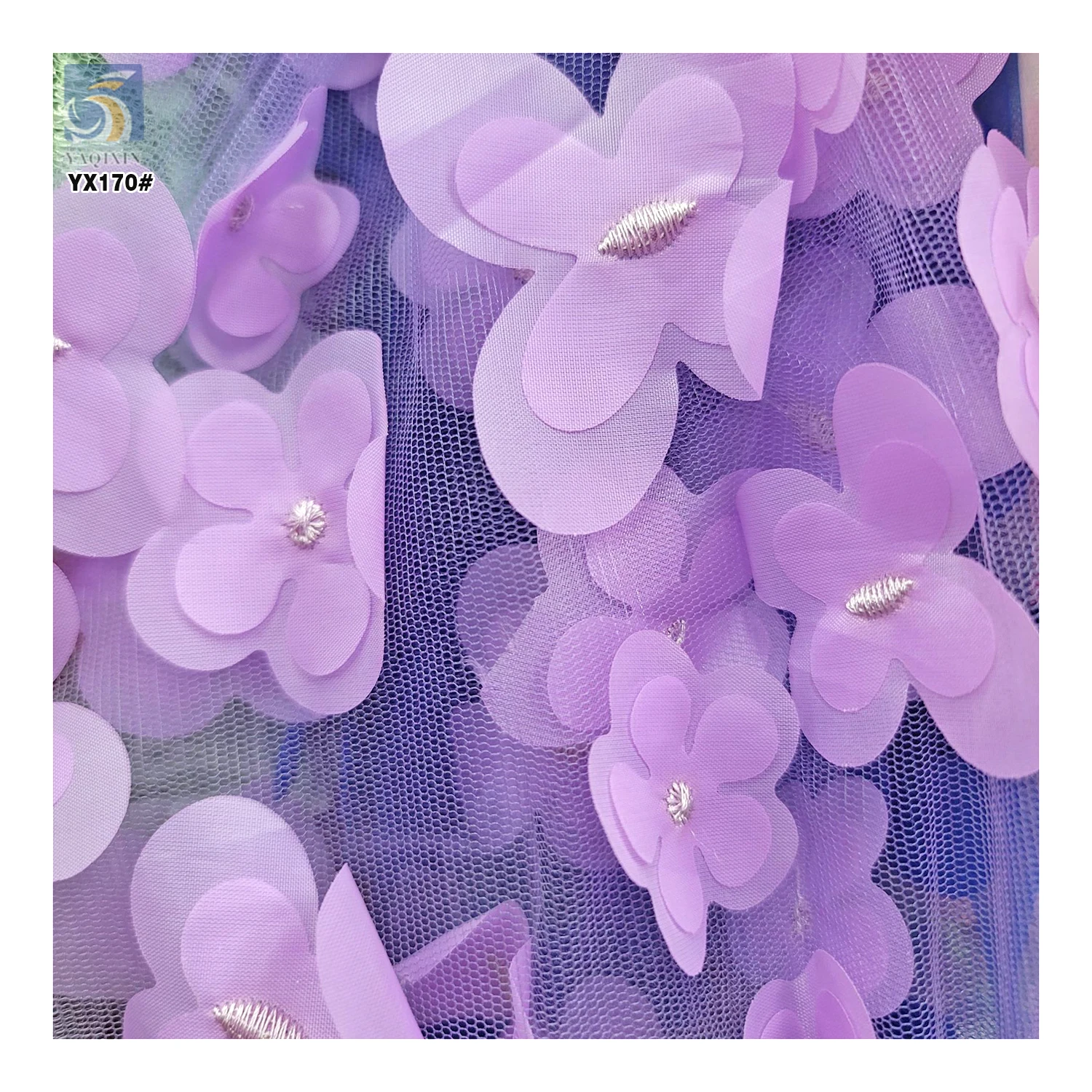 YX170 Competitive Price Flower Embroidery 3D Tulle Fabric Solid Polyester Double Layer 3D Flower Embroidery Fabric - 图片 4