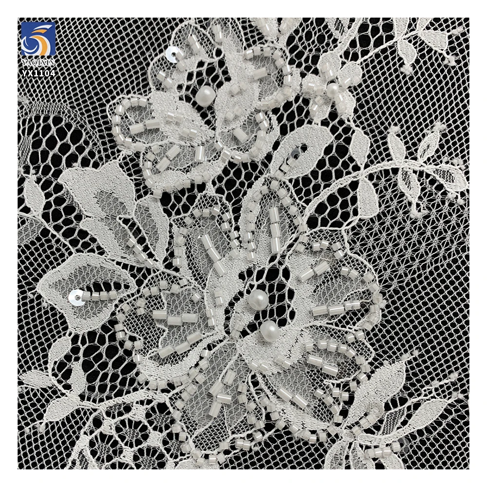 YX1104 300*150CM White Polyester Eyelashes Lace Fabric for Home Textiles High-End Hand-Sewn Bone Thread Beaded 3D Lace Fabric - 图片 6