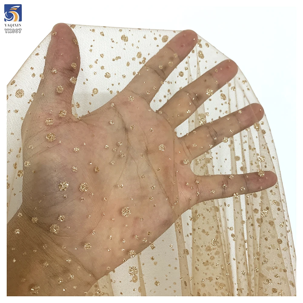 YX867 Plain Net 100% Polyester Sparkle Silver Glitter Dot Tulle Mesh Fabrics for Bridal Dress Veil Tulle Knitted - 图片 3