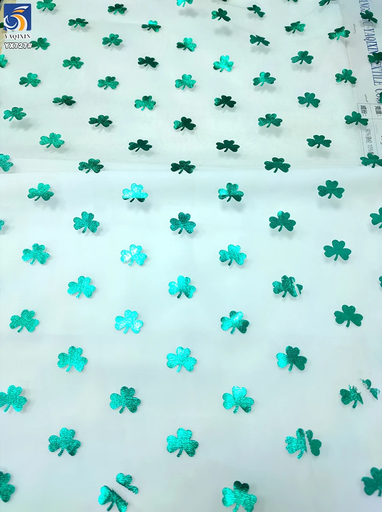 YX727 New Green Clover Printed Tulle Fabric St. Patrick's Day Holiday Printed Green Leaves Mesh Fabric Girls' Skirts Knitted - 图片 6