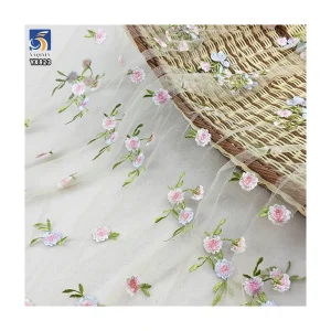 YX823 Ins Popular Spring and Summer Tulle Skirt Fabric Poly Florals Embroidered Mesh Fabric for Clothing Textile