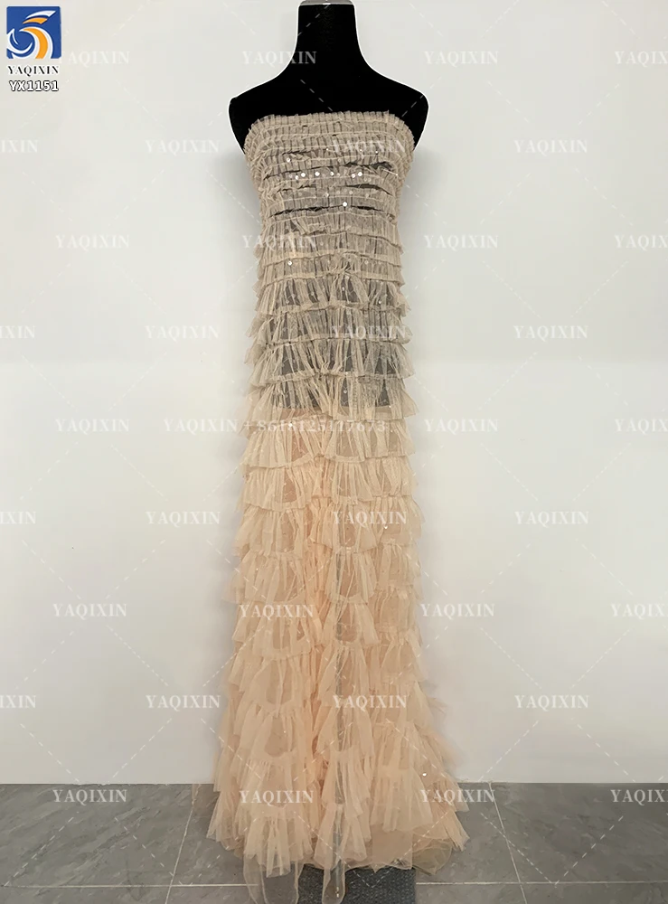 YX1151 High-Quality 200gsm Knitting 3D Red Tulle Puffy Skirt Fabric With Sequins Tulle for Girls' Princess Dress 5 Yards - 图片 3