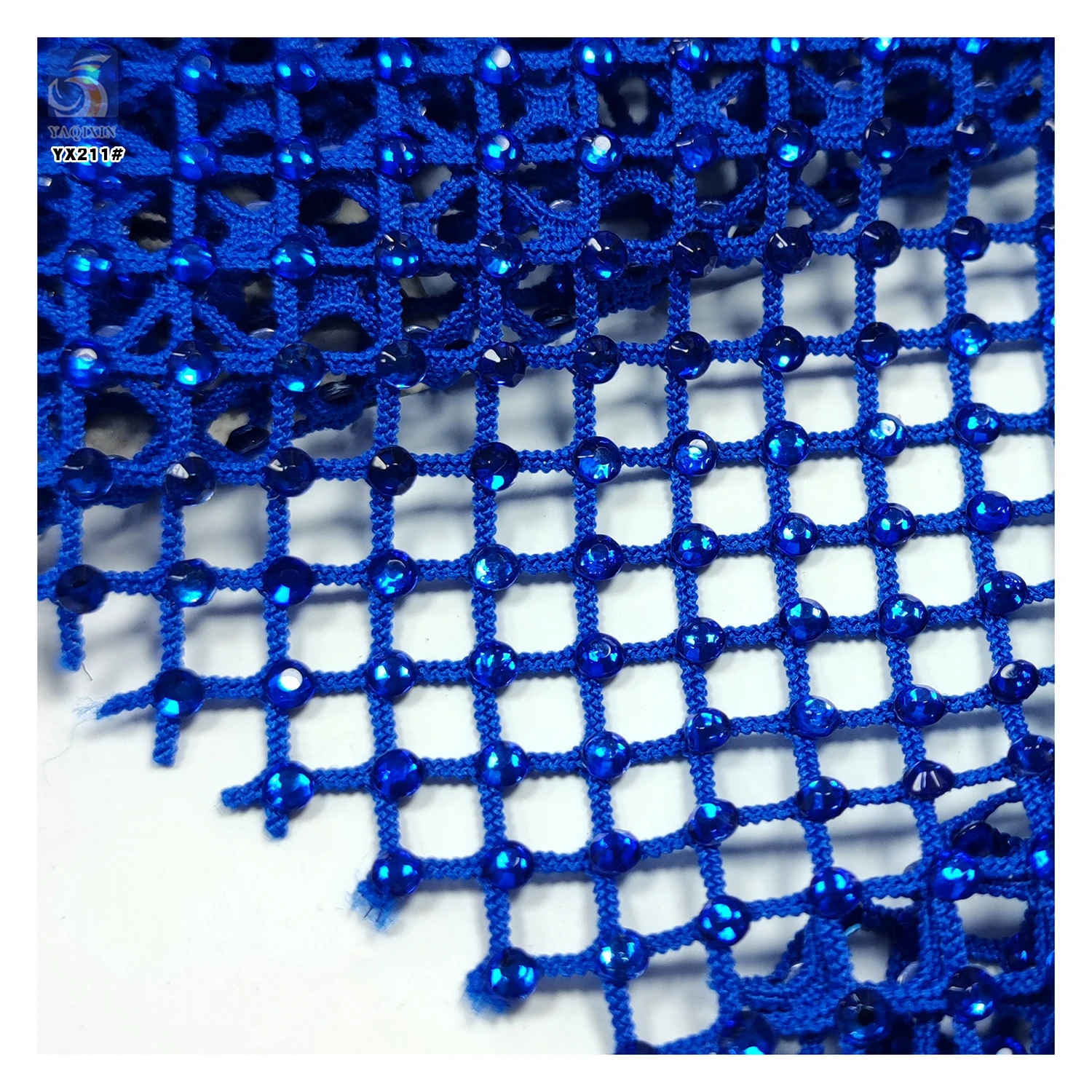 YX221 Wholesale 130gsm Polyester Net Mesh Glitter 3D Rhinestone Fabric - 图片 6
