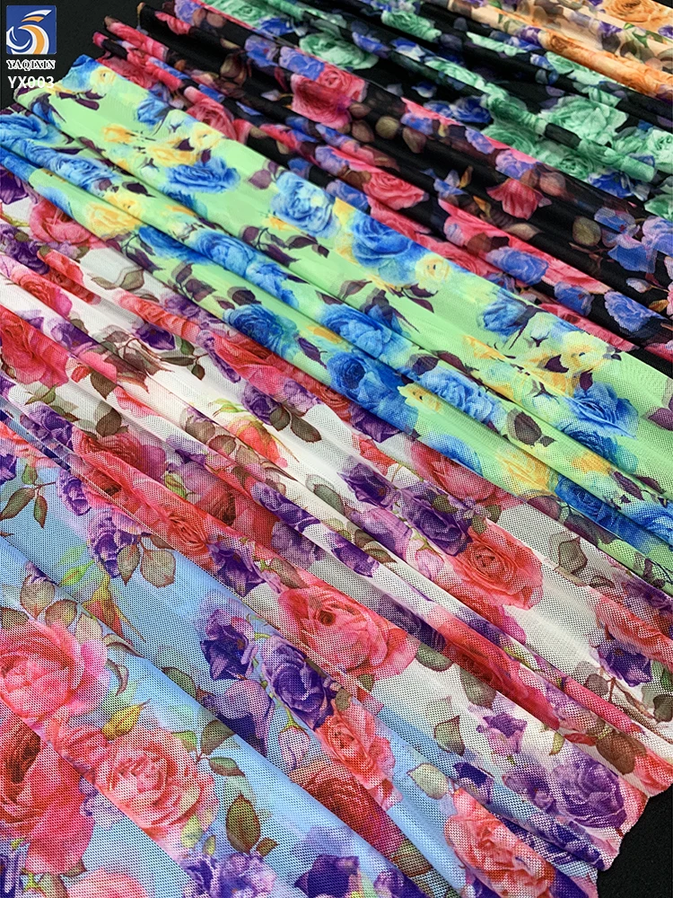 YX006 3 Days Picture Sample Spandex 4 Way Stretch Custom Printed Net Mesh Fabrics Colorful Flower Digital Printed Mesh Fabric - 图片 5