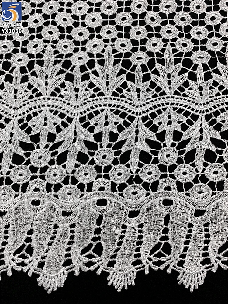 YX1069 African Milk Silk Poly Embroidery Cord Lace Water-Soluble Fabric Glossy Floral Embroidered Dress Lace Fabric for Women - 图片 5