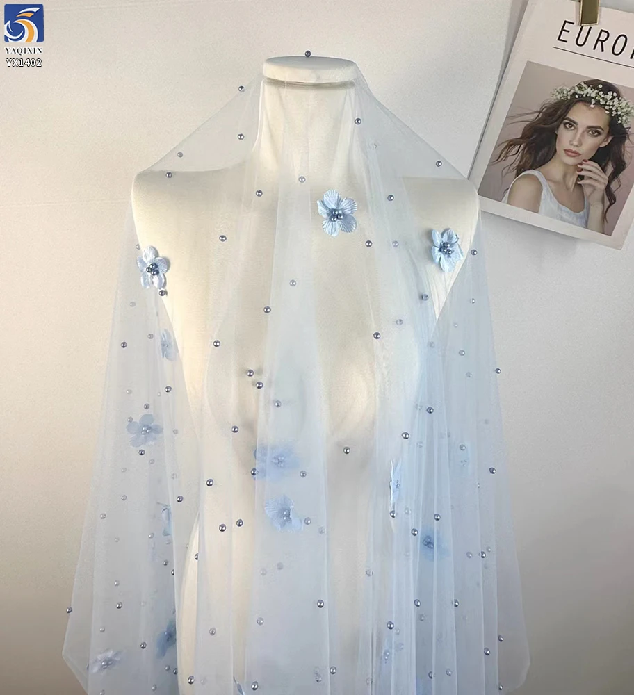 YX1402 Competitive Prices 3D Floral Pearls Tulle Skirt Fabric for Girls' Beautiful 2026 Embroidered 3D Mesh Fabric - 图片 3
