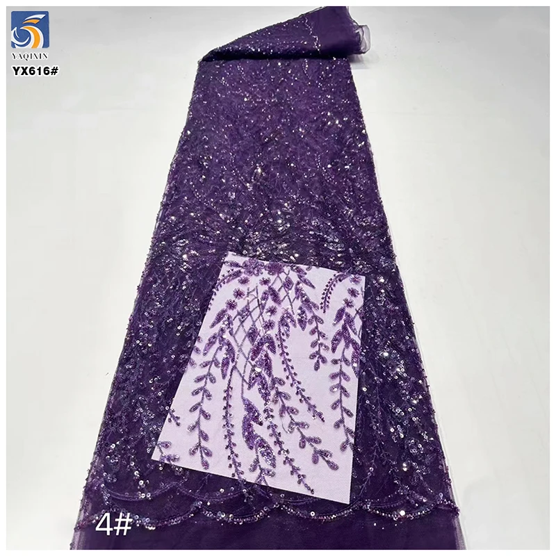 YX616 Green Latest 3MM Embroidered Sequined Tulle African Lace Fabric Nigerian Dress for Lady Dress - 图片 6