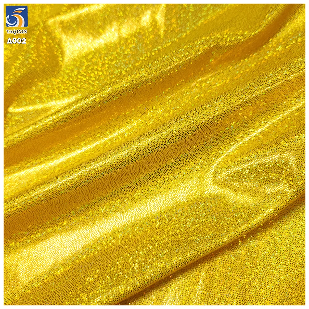 A002-2 Customized Polyester Spandex Golden Foil Laser Glitter Shiny Stretch Lurex Knitted Fabric for Party Dresses - 图片 3