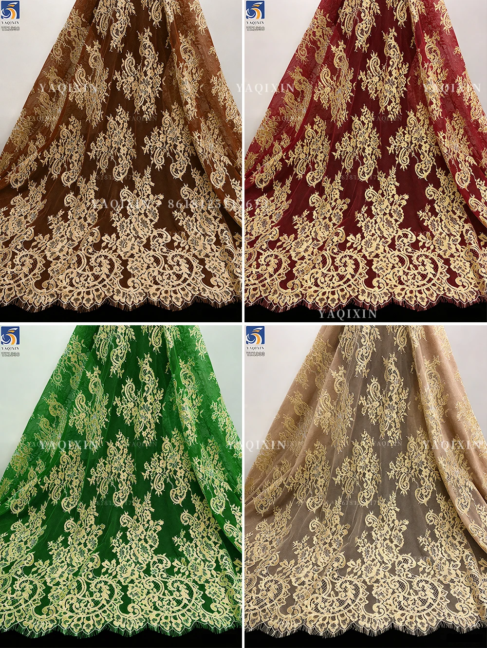 YX1333 3m*1.5m High Quality 250gsm Dubai Wedding Tulle Tissue Lace Fabric Gold Eyelash Lace Fabric for Polyester 2026 New - 图片 2