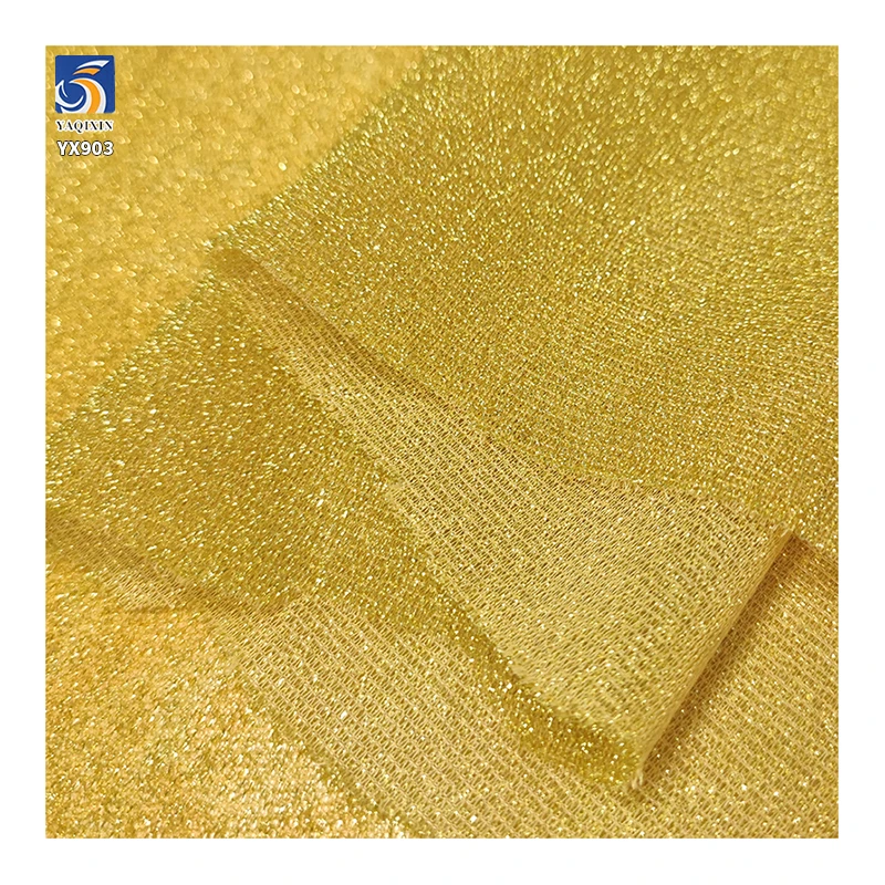 YX903 70gsm Stretch Gold and Silver Glitter Polyester Fabric for Women's Fashion Tops Bright Silk Stretch Glitter Fabric - 图片 4