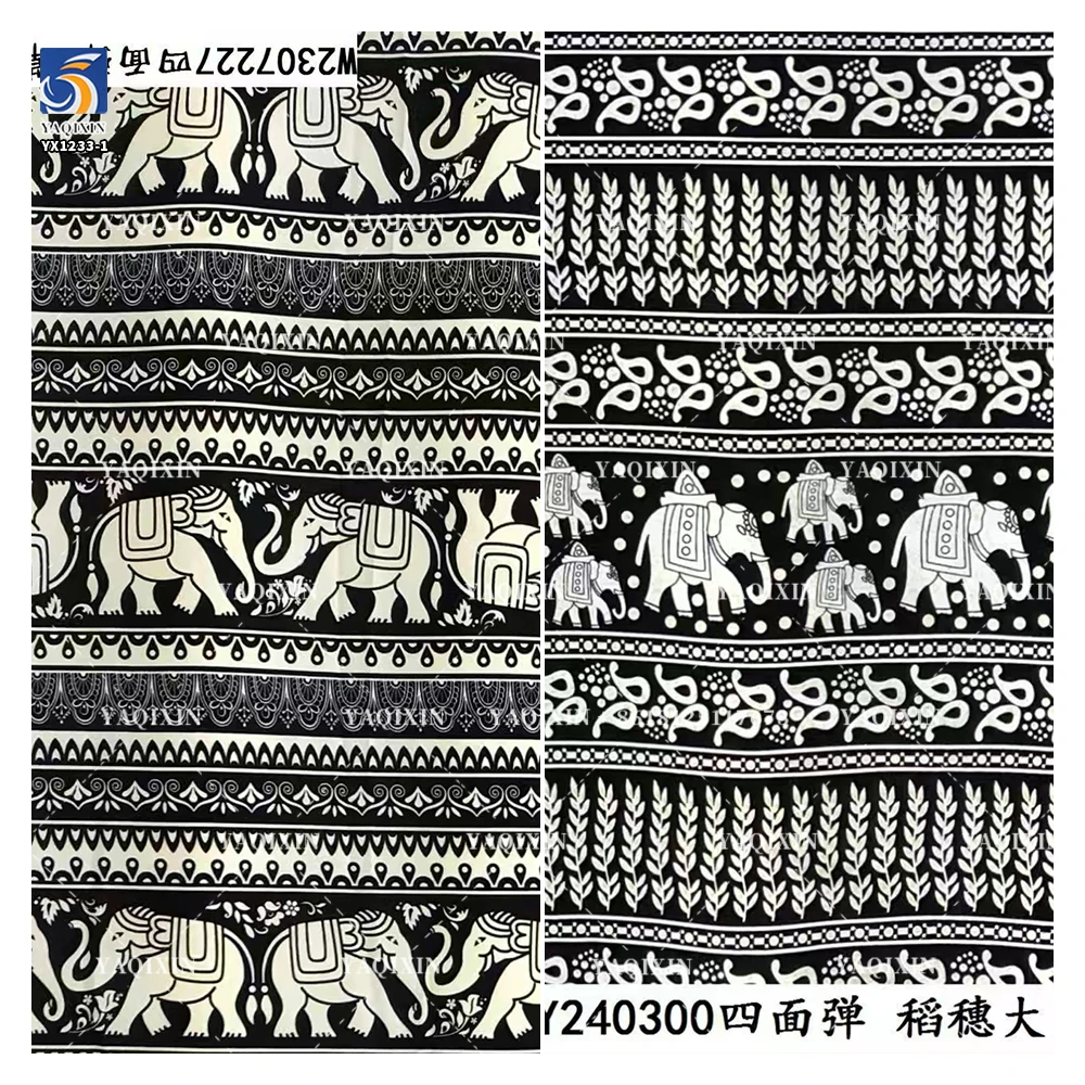 YX1233-1 Custom 100D Chiffon 4 Way Stretch Polyester Print Fabric African Tribal Totem Animal Elephant Pattern Print Fabric - 图片 2