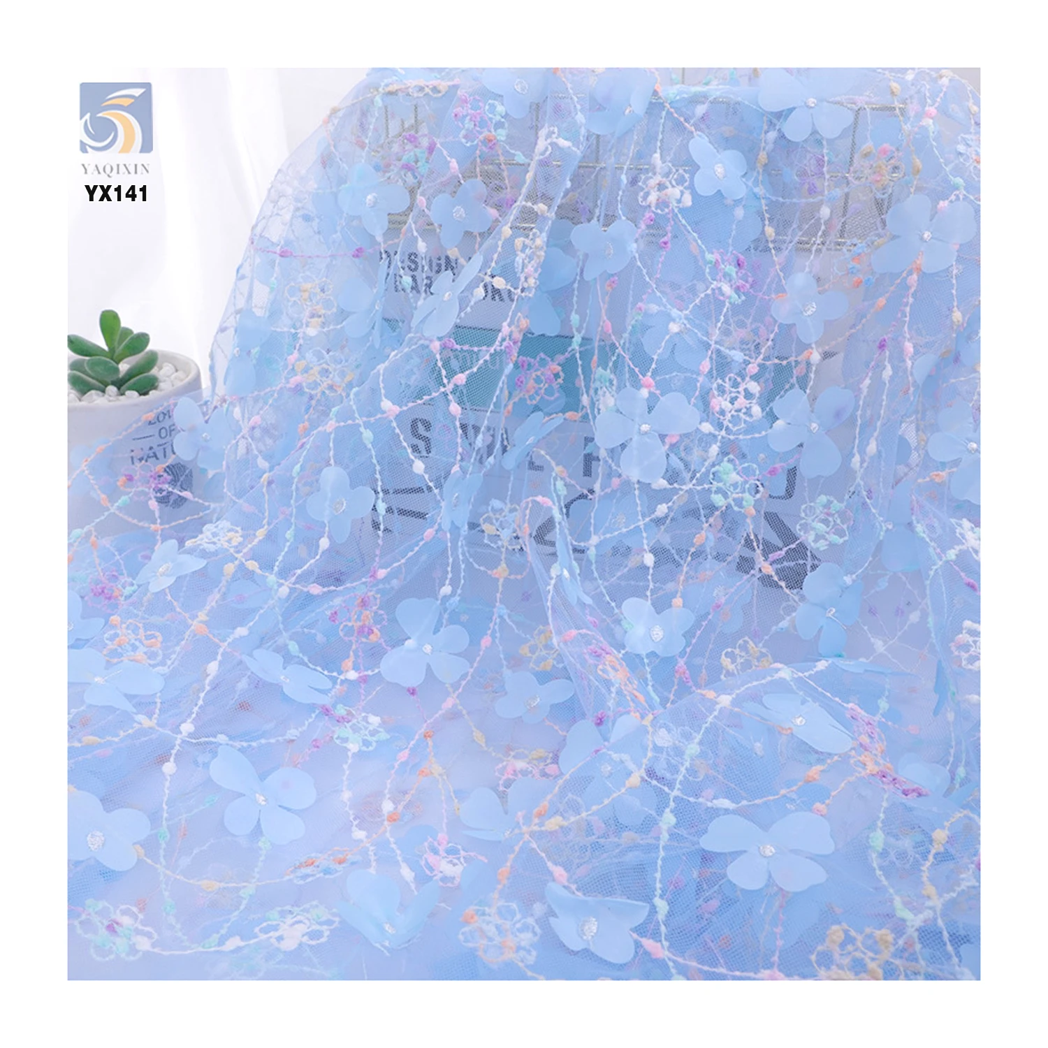 Cheap Embroidery Tulle New 3D Flower Lace Fabric Soft 3D Tulle Lace Flower Mesh Laser Embroidered Fabric - 图片 5