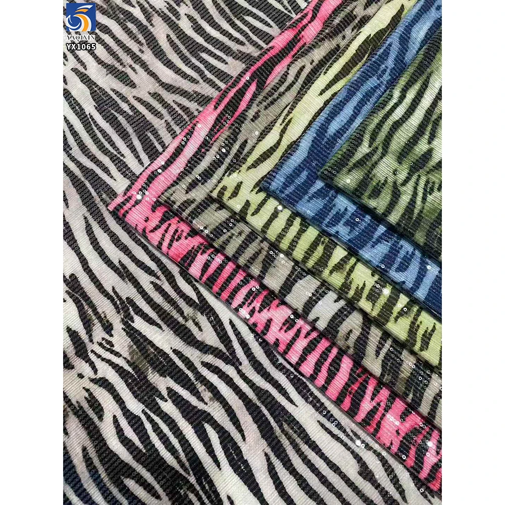 YX1065 200gsm 5mm Sequins Chiffon Zebra Leopard Print Fabric Animal Pattern Printed 2026 New Skirts Sexy Sequins Fabric - 图片 2