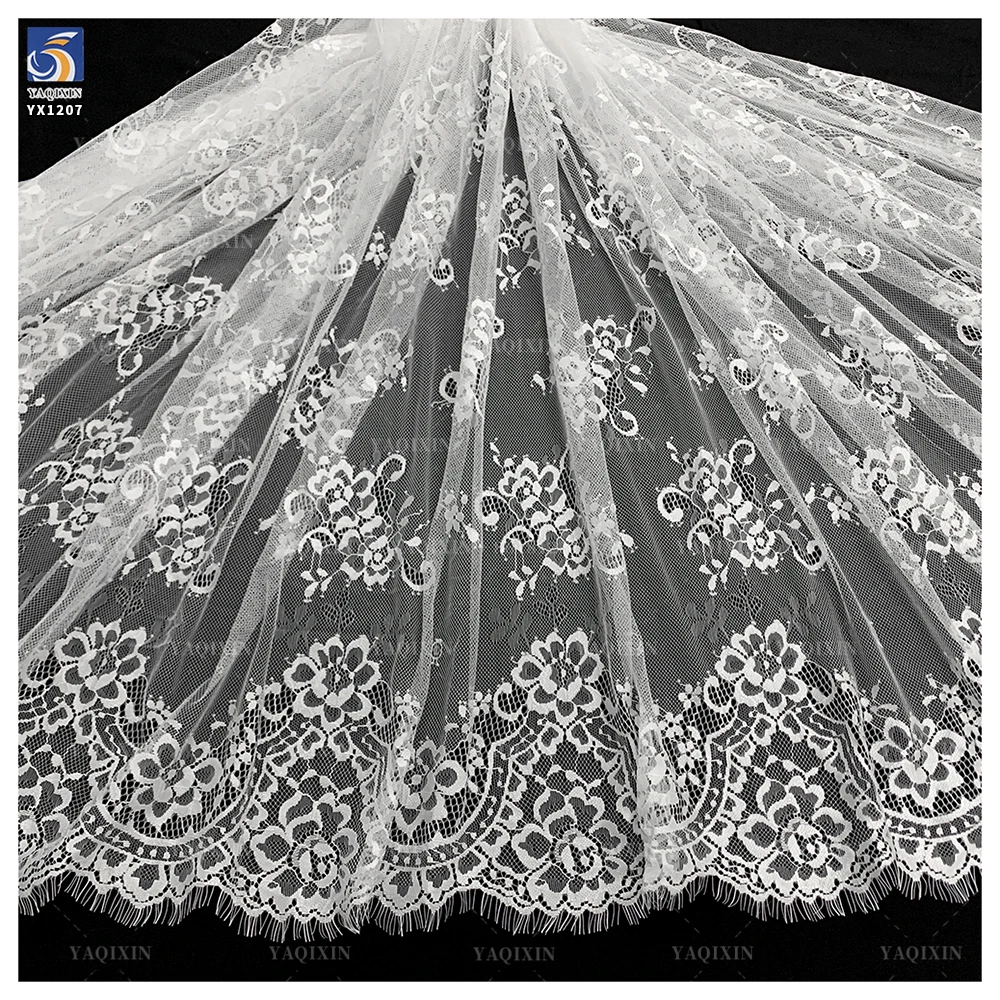 YX1207 2026 Turkish Wedding Bride Lace Fabric Competitive Prices 10 Pieces Low Moq White Tulle Lace Eyelash Fabric 300*150CM - 图片 2