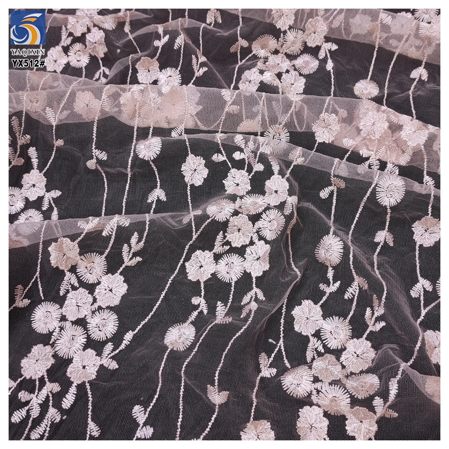 YX512 Support Customized Other Colors Light Pink Polyester Floral Tulle Fabric Embroidered for Dance Skirt - 图片 5