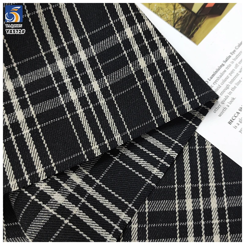 YX572 Blue Black Polyester Cotton Blend Yarn-Dyed Denim Fabric 230gsm Thick Denim Plaid Checked Fabric for Jackets - 图片 3