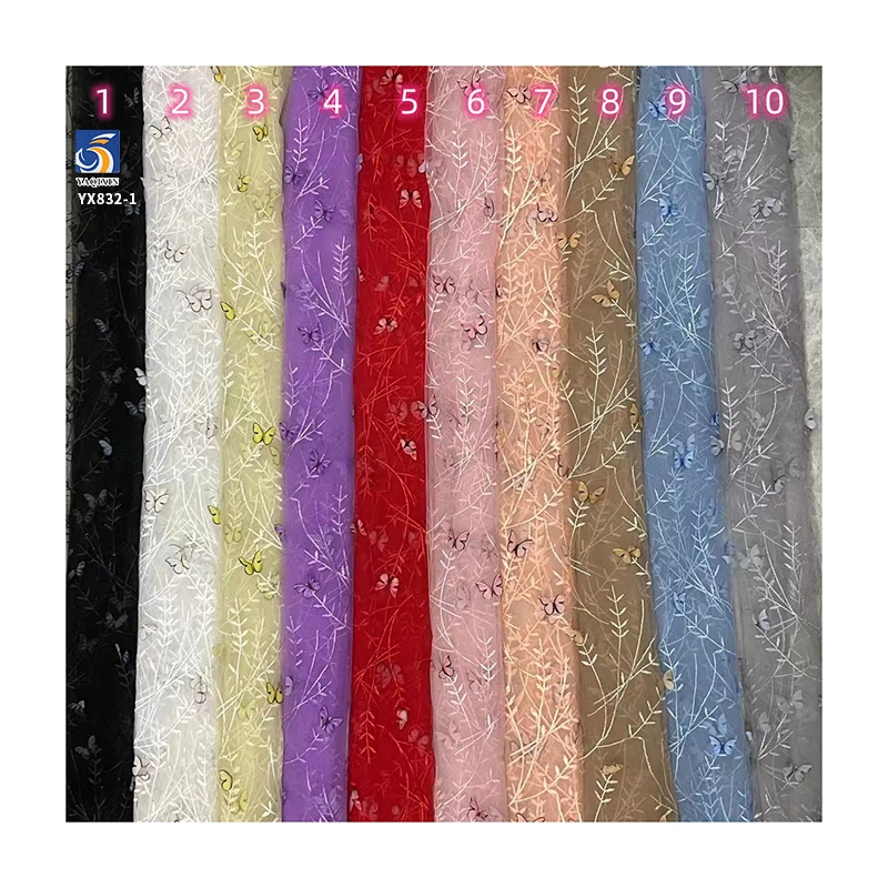 YX832-1 New Technology Print Knitted Mesh 3D Butterflies Embroidery Fabric for Beautiful Skirt Making for Girl and Women - 图片 3