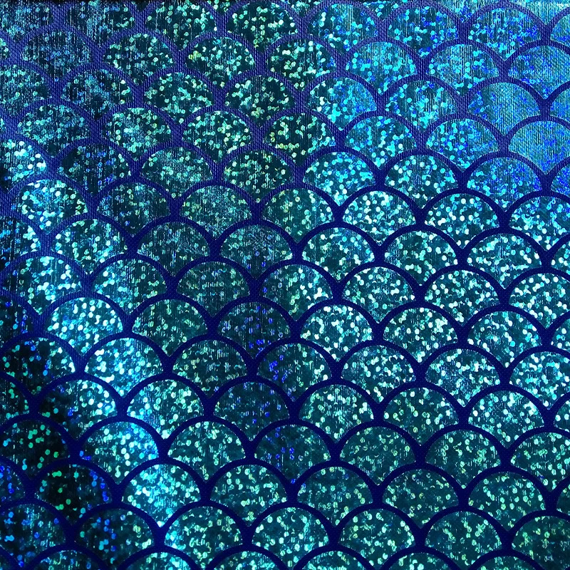 YX797 Customized 150gsm 95 Polyester 5 Spandex Stretch Knitted Mermaid Fabric Bronzing Foil Printing Shiny Mermaid Fabric - 图片 4