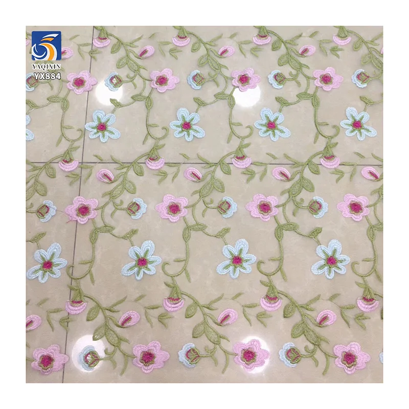 YX884 Fast Shipping Polyester Multi-color Morning Glory Embroidered Tulle Fabric Embroidery Floral Purple Mesh Fabric for Woman - 图片 5