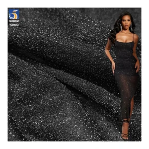 YX903 70gsm Stretch Gold and Silver Glitter Polyester Fabric for Women's Fashion Tops Bright Silk Stretch Glitter Fabric
