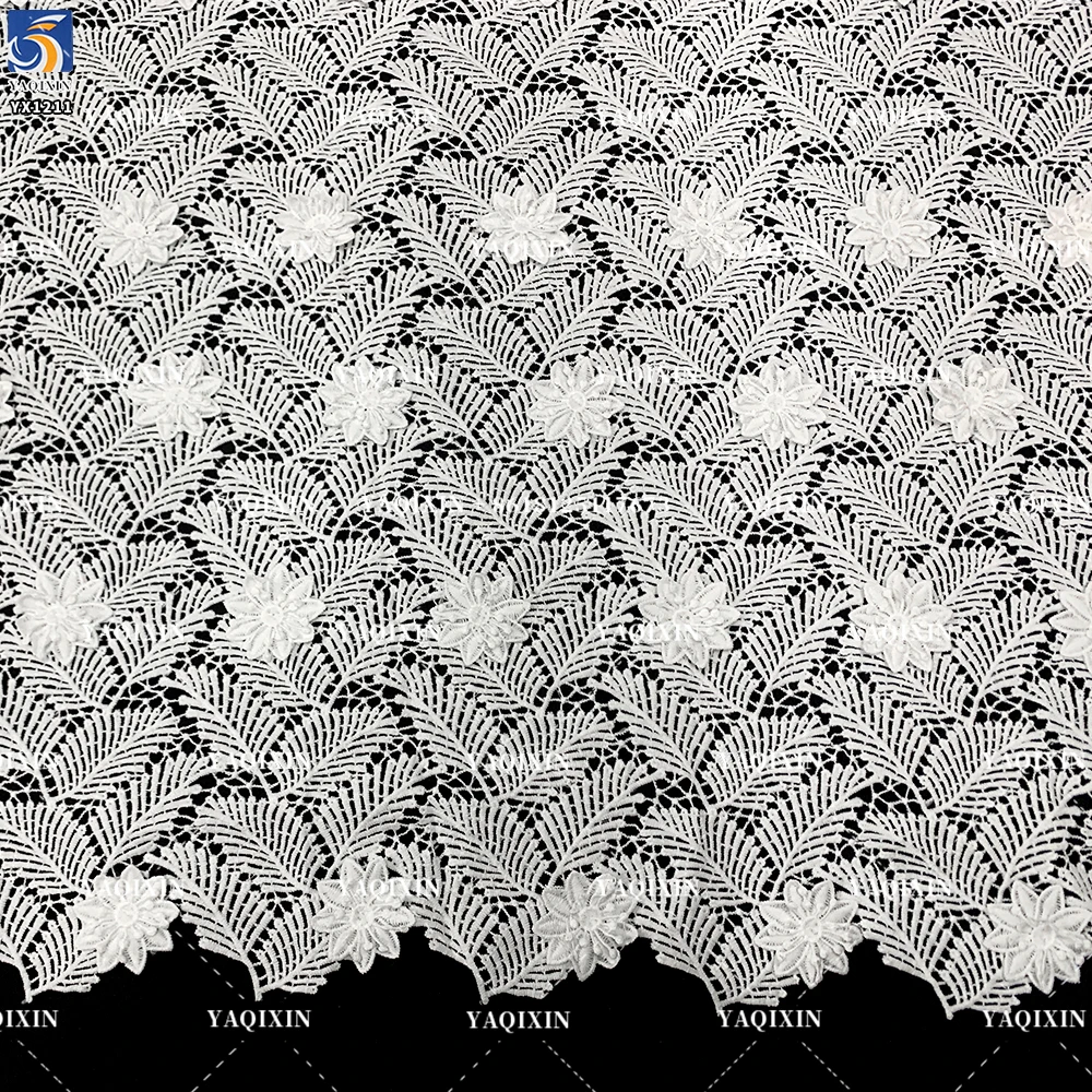 YX1211 Summer Leaves Tropical Style Clothing Lace Fabric Water-Soluble White Dress Hand 3D Embroidery Flowers Fabric Milk Silk - 图片 4