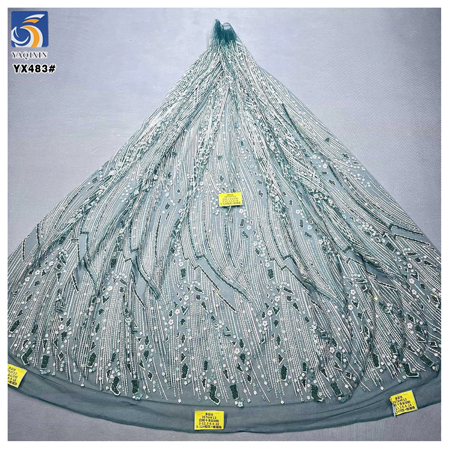 YX483 China Custom Lace Wedding Tulle Fabrics Luxury Sparkle Glitter Mesh Tulle Fabric for Middle Eastern Bride - 图片 4