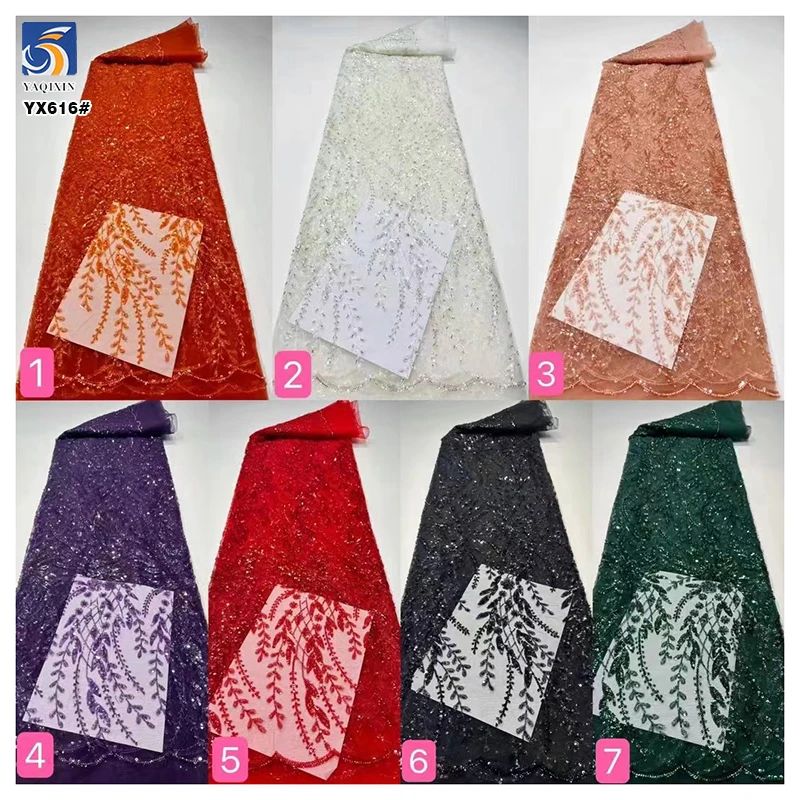YX616 Green Latest 3MM Embroidered Sequined Tulle African Lace Fabric Nigerian Dress for Lady Dress - 图片 3
