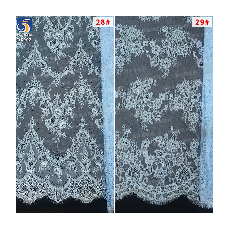 YX902 New 2025 Design Sky Blue Polyester Elegant Eyelash Lace Fabric for Home Textiles - 图片 4