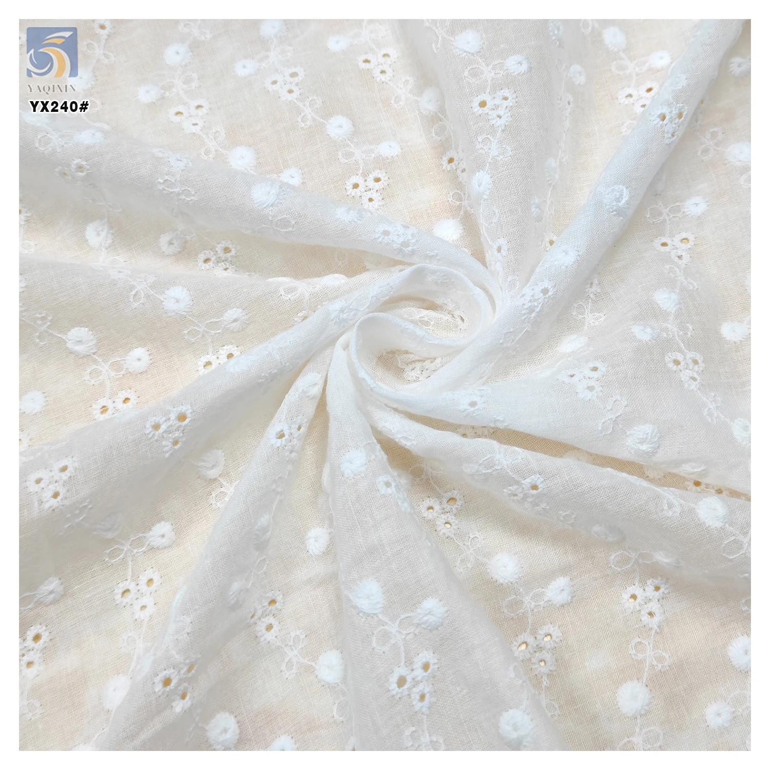 YX240 New Arrival 110gsm Summer Soft Lace Fabric Water Soluble Embroidery Pure White 100 Cotton Lace Fabric - 图片 6