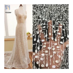 YX226 2025 European Dress Embroidery Sequins French Lace Handmade Wedding Beaded Lace Fabric